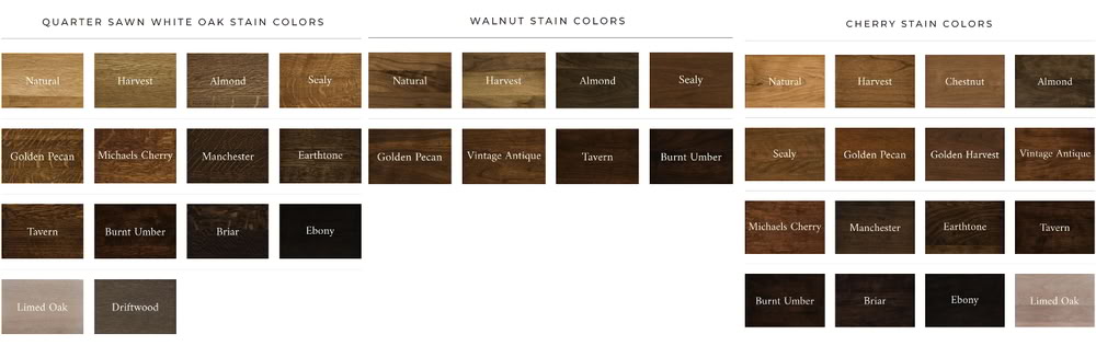 Color Choices in oak, walnut and cherry woods