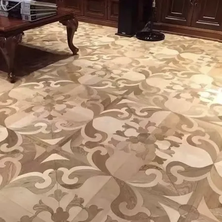 Flooring with wood geometric relief design